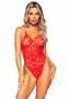 Leg Avenue Seamless Scroll Lace With Nearly Naked Strappy Back - O/s - Red