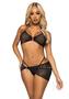 Leg Avenue Rhinestone Mesh Bra Top With Ring Accent, G-string Panty And Matching Sarong (3 Pieces) - Large - Black