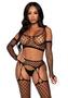 Leg Avenue Net Crop Top, Garter Stockings And Matching Gloves (3 Pieces) - O/s - Black
