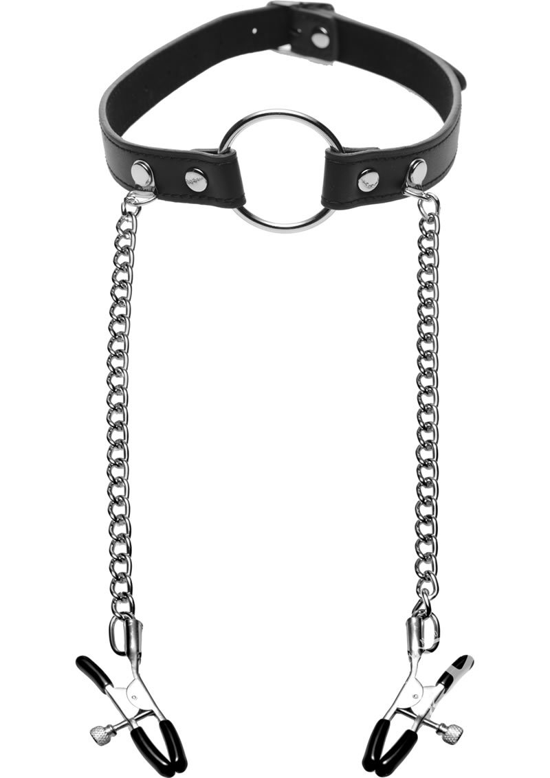 Master Series Seize O-ring Gag With Nipple Clamps - Black