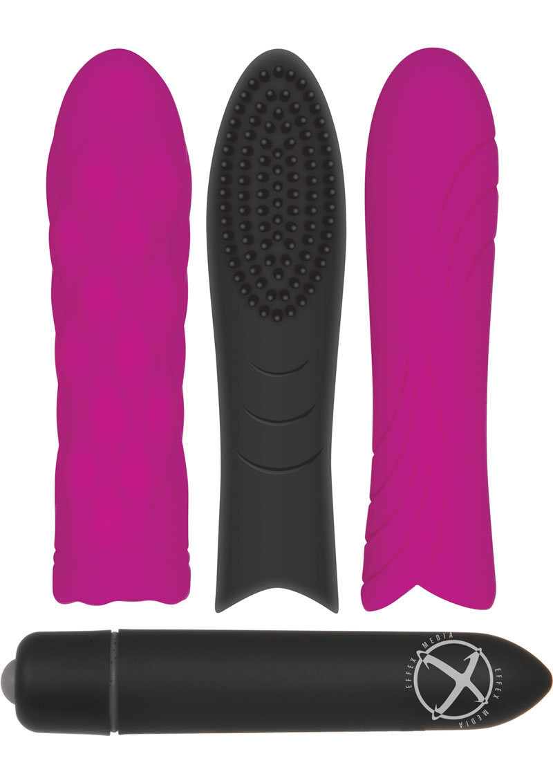 Pleasure Silicone Sleeve Trio With Bullet Kit - Purple And Black