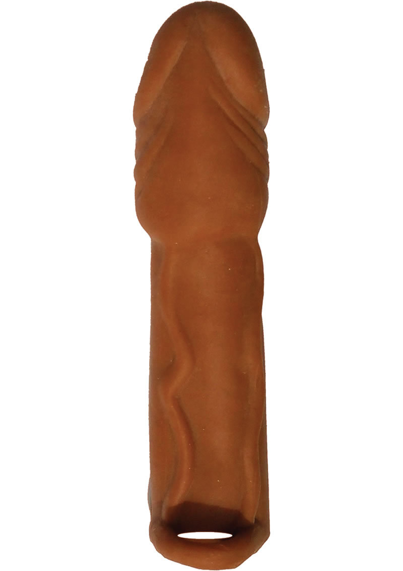 Skinsations Latin Lover Husky Lover Extension Sleeve With Scrotum Strap 7in - Caramel