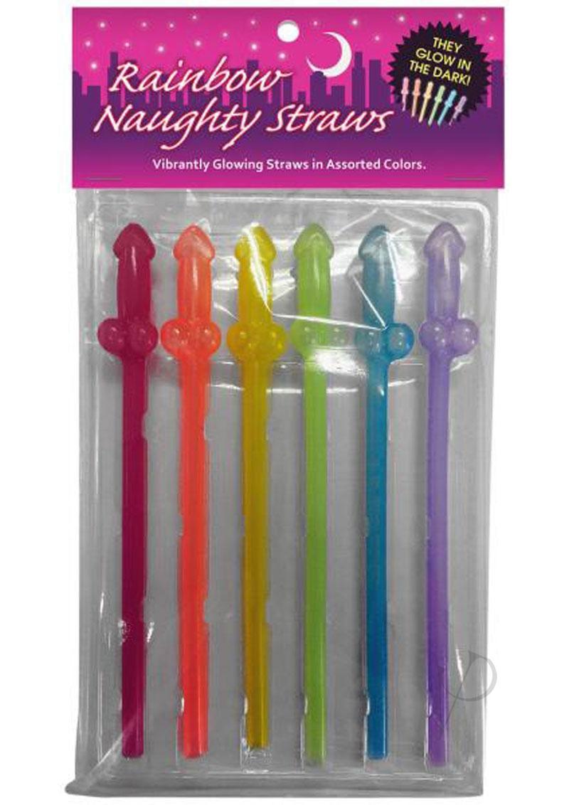 Rainbow Naughty Straws Glow In The Dark Penis Shaped Assorted Colors (6 Per Pack)