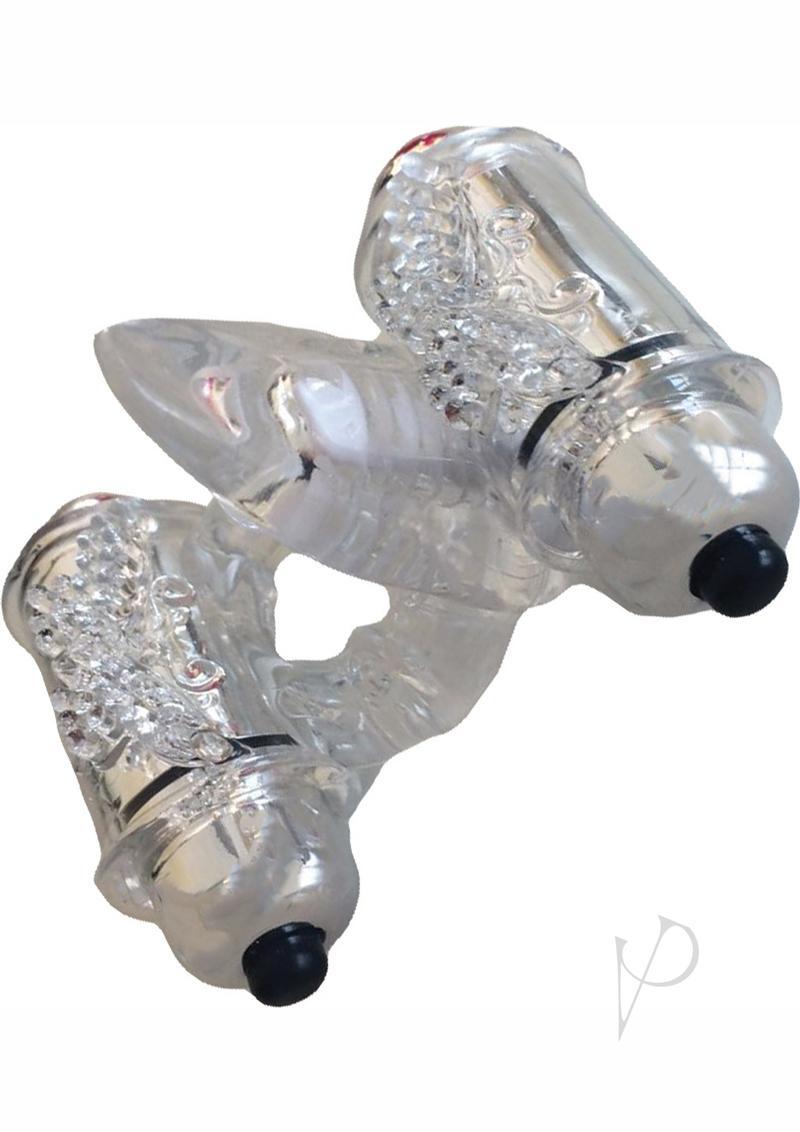 Wet Dreams Double Down Triple Motor Cock Ring With Vibrating Stimulating Tongue Waterproof - Clear