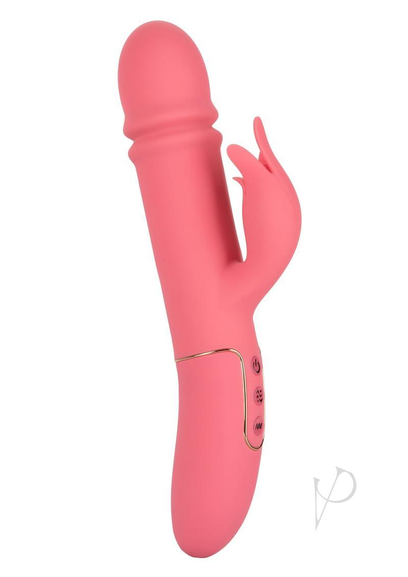 Shameless Tease Rechargeable Silicone Thrusting Rabbit Vibrator - Pink